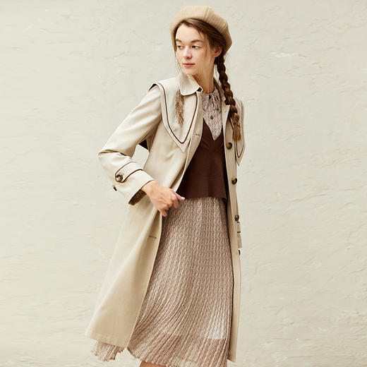 Famecoco范可儿卡其色风衣女中长款气质修身外套春F221AT007 商品图0