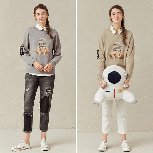 Famecoco范可儿针织上衣少女可爱小熊印花毛衣F221DB007 商品图4