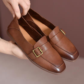 TN  T83056-11英伦风真皮金属扣方头小皮鞋头层牛皮懒人鞋