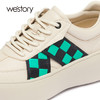 westory棋盘格拼接休闲单鞋2022春新真皮复古厚底板鞋小白鞋S22AM54651 商品缩略图2