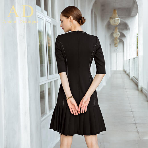 AD高端复古轻奢黑色古典包臀百褶裙名媛正装中袖巴洛克重工连衣裙 商品图4