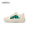 westory棋盘格拼接休闲单鞋2022春新真皮复古厚底板鞋小白鞋S22AM54651 商品缩略图1