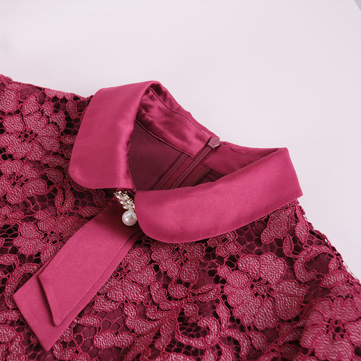 麦克斯菲瑞娃娃领气质修身酒红连衣裙mh1l136 商品图1