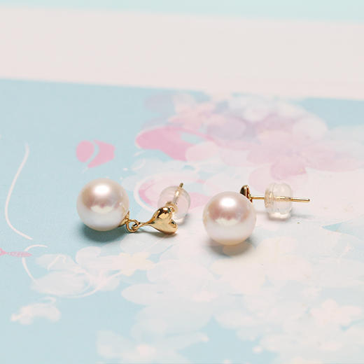美裕 【心心相印】金18k海水珍珠耳钉 8-8.5mm白104655 商品图1