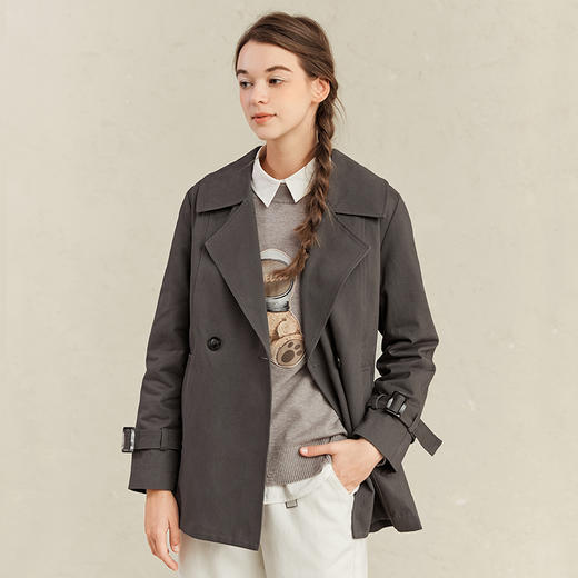 famecoco范可儿灰色风衣女小个子英伦风外套F221AA001 商品图1