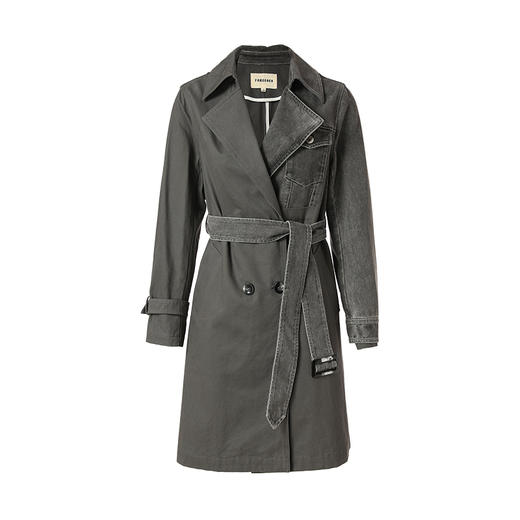 Famecoco范可儿牛仔拼接风衣女中长款小个子收腰外套F221AA005 商品图5