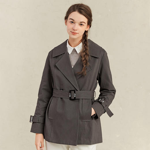 famecoco范可儿灰色风衣女小个子英伦风外套F221AA001 商品图0