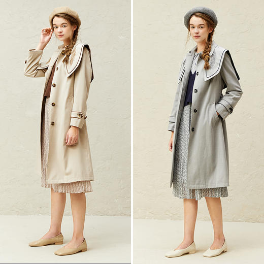 Famecoco范可儿卡其色风衣女中长款气质修身外套春F221AT007 商品图4