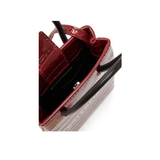 BALENCIAGA 巴黎世家 女士小牛皮鳄鱼压纹字母徽标印花提挎包 酒红色 593826 1LR3N 6211 商品图2