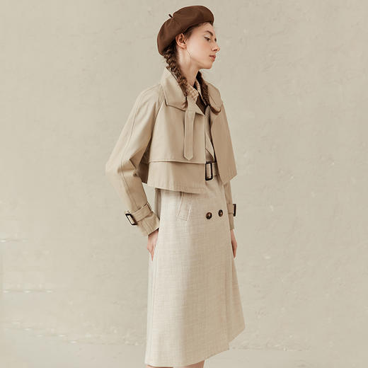 Famecoco范可儿卡其色长款风衣春外套女两件套F221AT002 商品图1