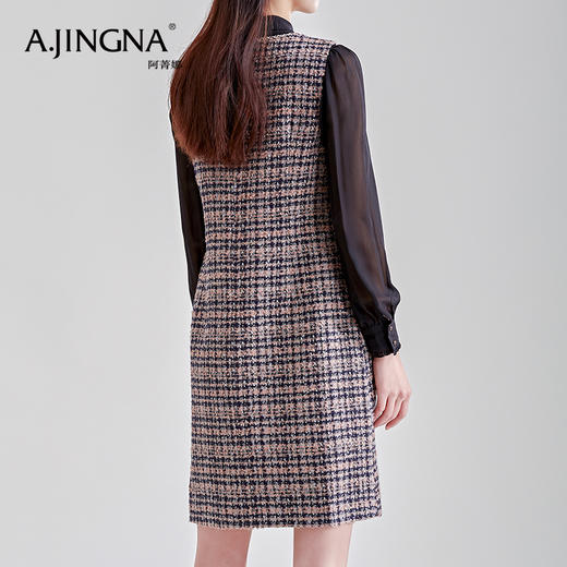 【积分兑换】阿菁娜春季新品V领直筒小香风羊毛连衣裙无袖背心马甲裙A27C103007 商品图4