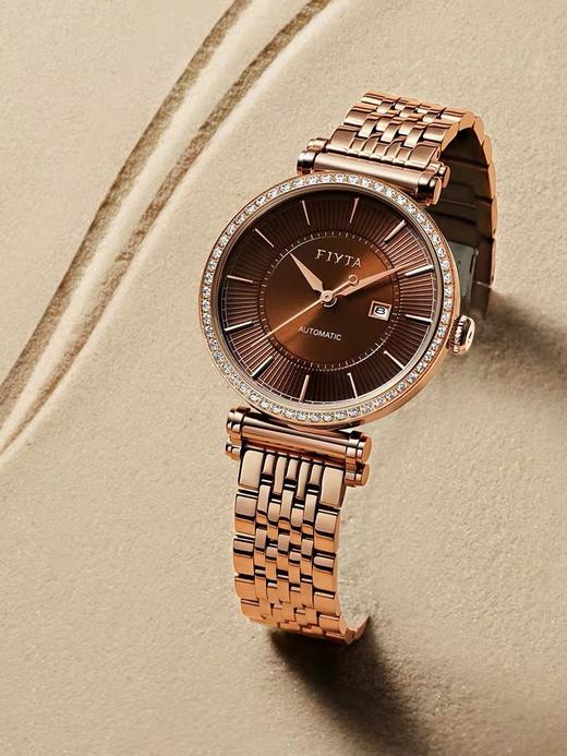 飞亚达印系列女士机械腕表电镀玫瑰金工艺精钢表带吊牌价3880元现售价3298元 商品图0