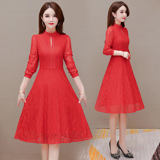 YWE M21317蕾丝连衣裙修身气质大码女人味裙 商品图3