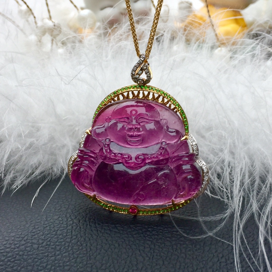 38克 天然紫碧玺佛吊坠