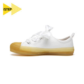 【正品】iSTEP小白鞋女低帮丝带港风休闲透明底帆布鞋女2022新款原创女鞋