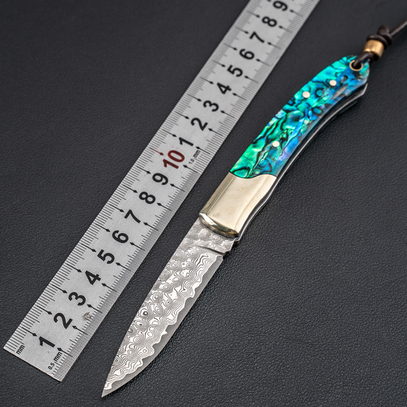 金丝鹿大马士革折叠刀炫彩仿贝壳手柄
