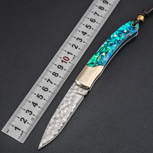 金丝鹿大马士革折叠刀炫彩仿贝壳手柄 商品图0