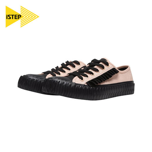 【正品】iSTEP帆布鞋女低帮2022新款休闲鞋百搭荷叶花边平跟韩版潮流板鞋 商品图1