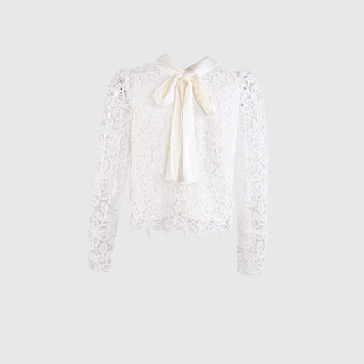 拼接蝴蝶结系带领上衣 商品图3