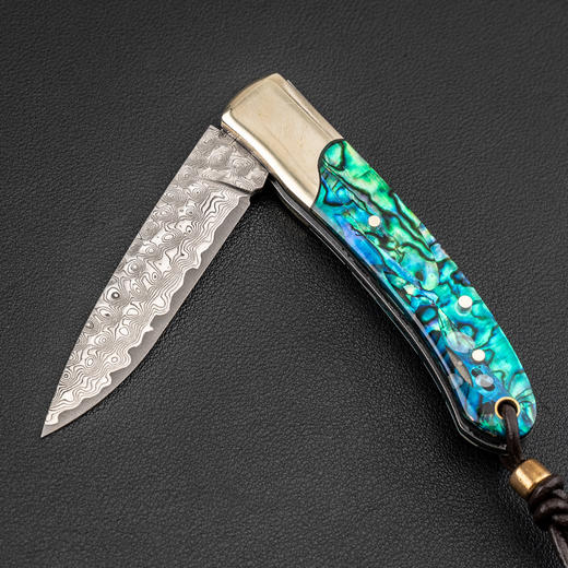 金丝鹿大马士革折叠刀炫彩仿贝壳手柄 商品图4