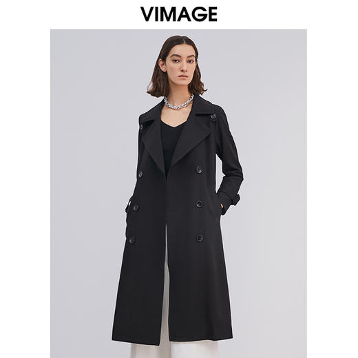 VIMAGE纬漫纪女装翻领经典显瘦收腰长款风衣外套VC2004006 商品图4