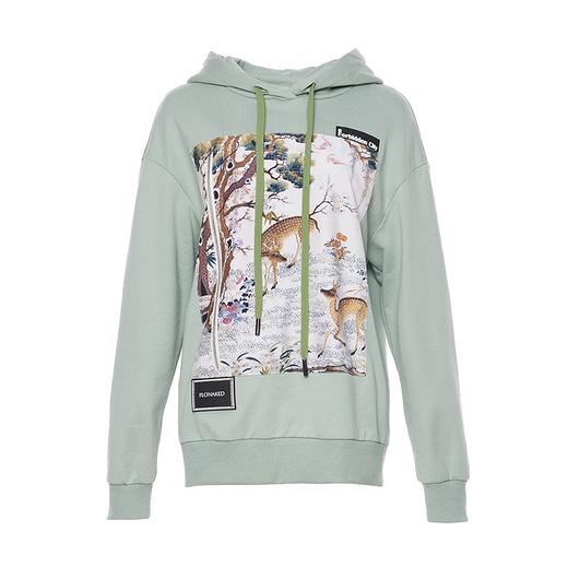 广绣鹤鹿同春图水绿连帽卫衣 商品图1