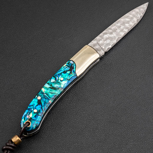 金丝鹿大马士革折叠刀炫彩仿贝壳手柄 商品图2