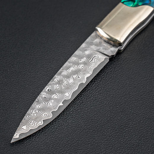 金丝鹿大马士革折叠刀炫彩仿贝壳手柄 商品图1