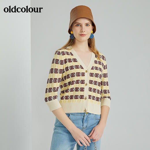 oldcolour春季新款时尚V领气质针织短外套O13053332 商品图1