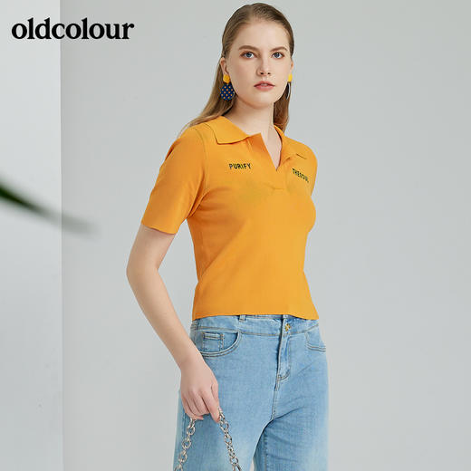 oldcolour2022春季新款时尚气质修身百搭短袖套头衫O13052338 商品图8