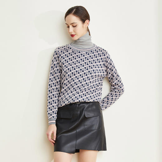 LD634瑟俪（斯尔丽高端）舒适柔软低圆领撞色提花毛衣针织衫 商品图0