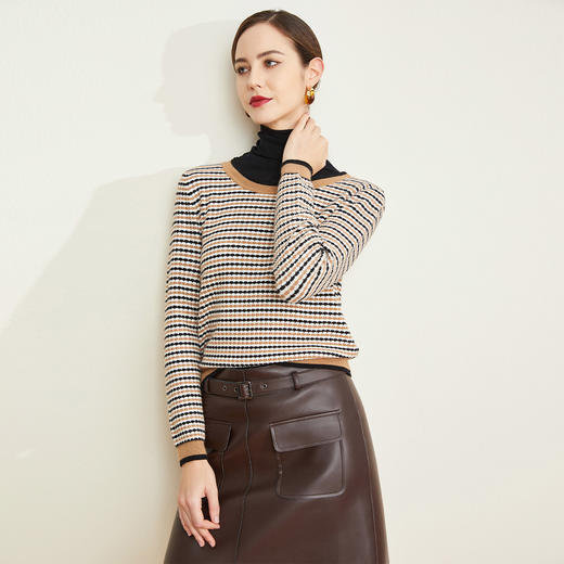 LD623瑟俪（斯尔丽高端）舒适柔软低圆领经典条纹毛衣针织衫 商品图2