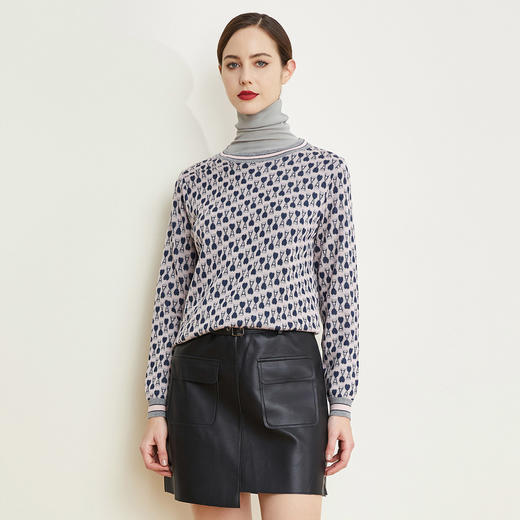 LD634瑟俪（斯尔丽高端）舒适柔软低圆领撞色提花毛衣针织衫 商品图3