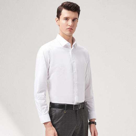 【97棉抗皱免烫】罗蒙春夏长袖衬衫男士正装商务通勤纯色微弹衬衣男 商品图6
