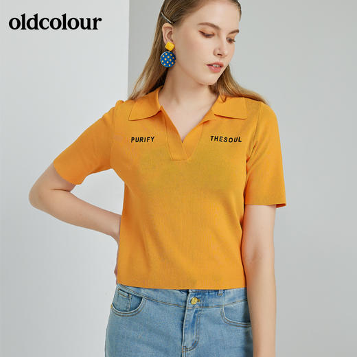 oldcolour2022春季新款时尚气质修身百搭短袖套头衫O13052338 商品图7