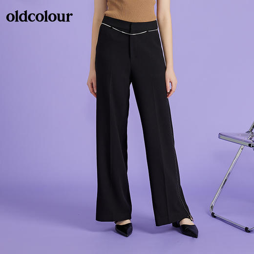 oldcolour春季新款气质高腰垂感修身显瘦阔腿长裤O11073114 商品图0