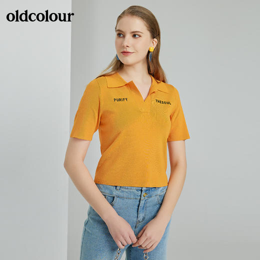 oldcolour2022春季新款时尚气质修身百搭短袖套头衫O13052338 商品图1