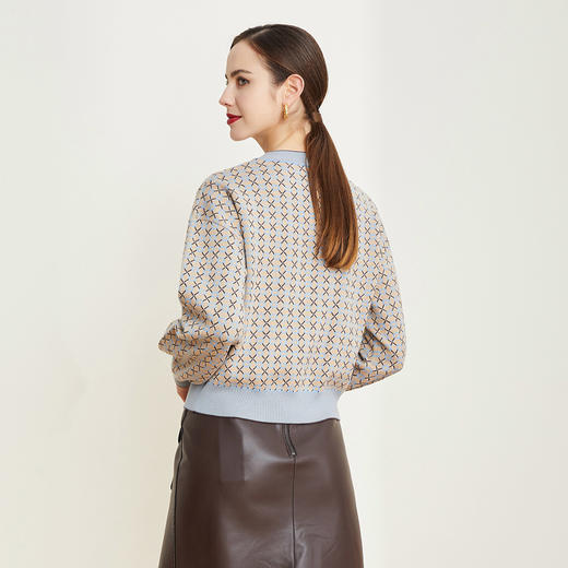 QE62A瑟俪（斯尔丽高端）舒适柔软低圆领撞色超细羊毛提花毛衣针织衫 商品图1