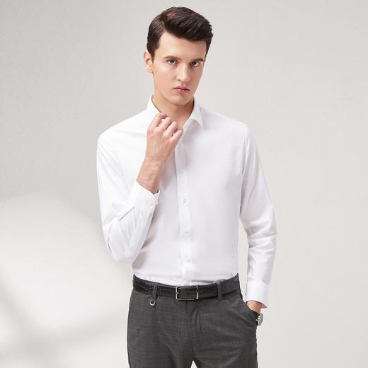 【97棉抗皱免烫】罗蒙春夏长袖衬衫男士正装商务通勤纯色微弹衬衣男 商品图4