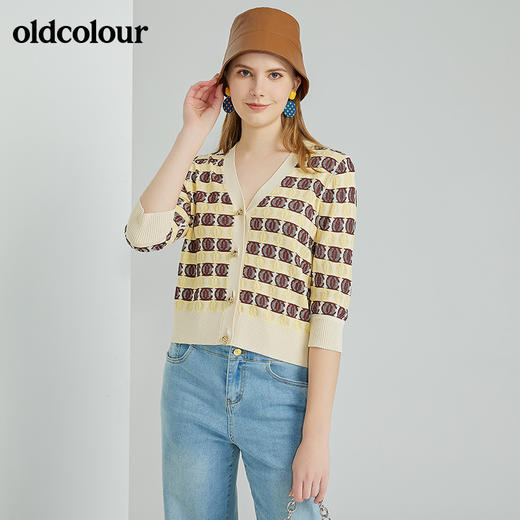 oldcolour春季新款时尚V领气质针织短外套O13053332 商品图3