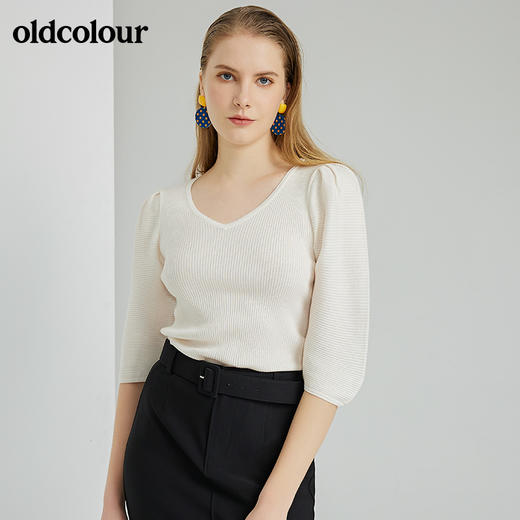 oldcolour2022春季新款时尚气质修身百搭中袖针织套头衫O12052223 商品图0