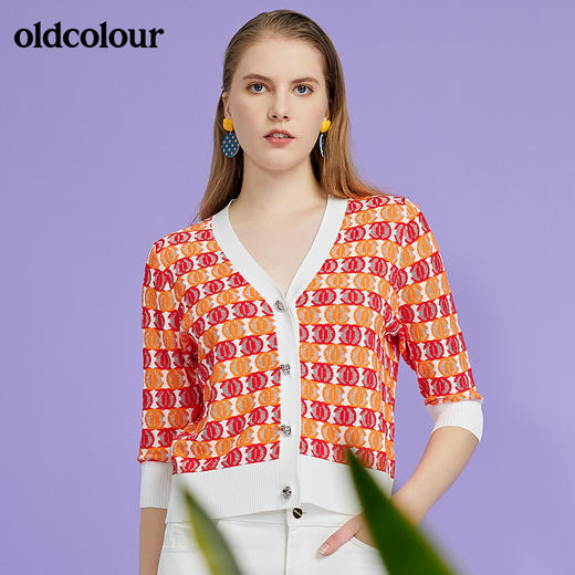 oldcolour春季新款时尚V领气质针织短外套O13053332 商品图0