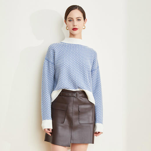 NC60L瑟俪（斯尔丽高端）舒适柔软低圆领拼色毛衣针织衫 商品图0