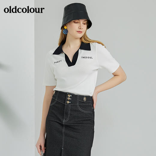 oldcolour2022春季新款时尚气质修身百搭短袖套头衫O13052338 商品图11