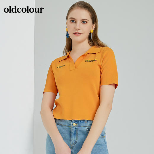 oldcolour2022春季新款时尚气质修身百搭短袖套头衫O13052338 商品图5