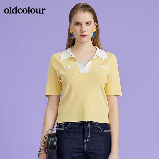oldcolour2022春季新款时尚气质修身百搭短袖套头衫O13052338 商品图0
