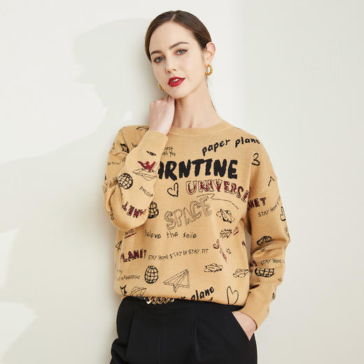 NC60M瑟俪（斯尔丽高端）舒适柔软低圆领字母拼接毛衣针织衫 商品图2