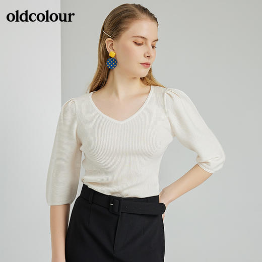 oldcolour2022春季新款时尚气质修身百搭中袖针织套头衫O12052223 商品图1