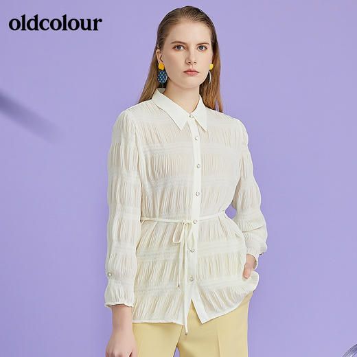oldcolour2022春季新款时尚收腰百搭OL气质长袖衬衫O12013254 商品图5