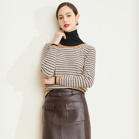 LD623瑟俪（斯尔丽高端）舒适柔软低圆领经典条纹毛衣针织衫
